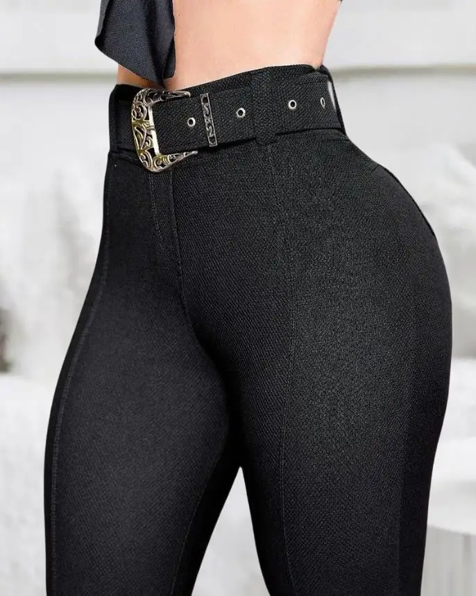 Casual Women's Pants 2024 Summer High Waist Pocket Design Pants with Belt Skinny Tight Yoga Sports Leggings Yoga Womens Trouser women yoga leggings with pocket wide waistband workout running cycling tight sports pants