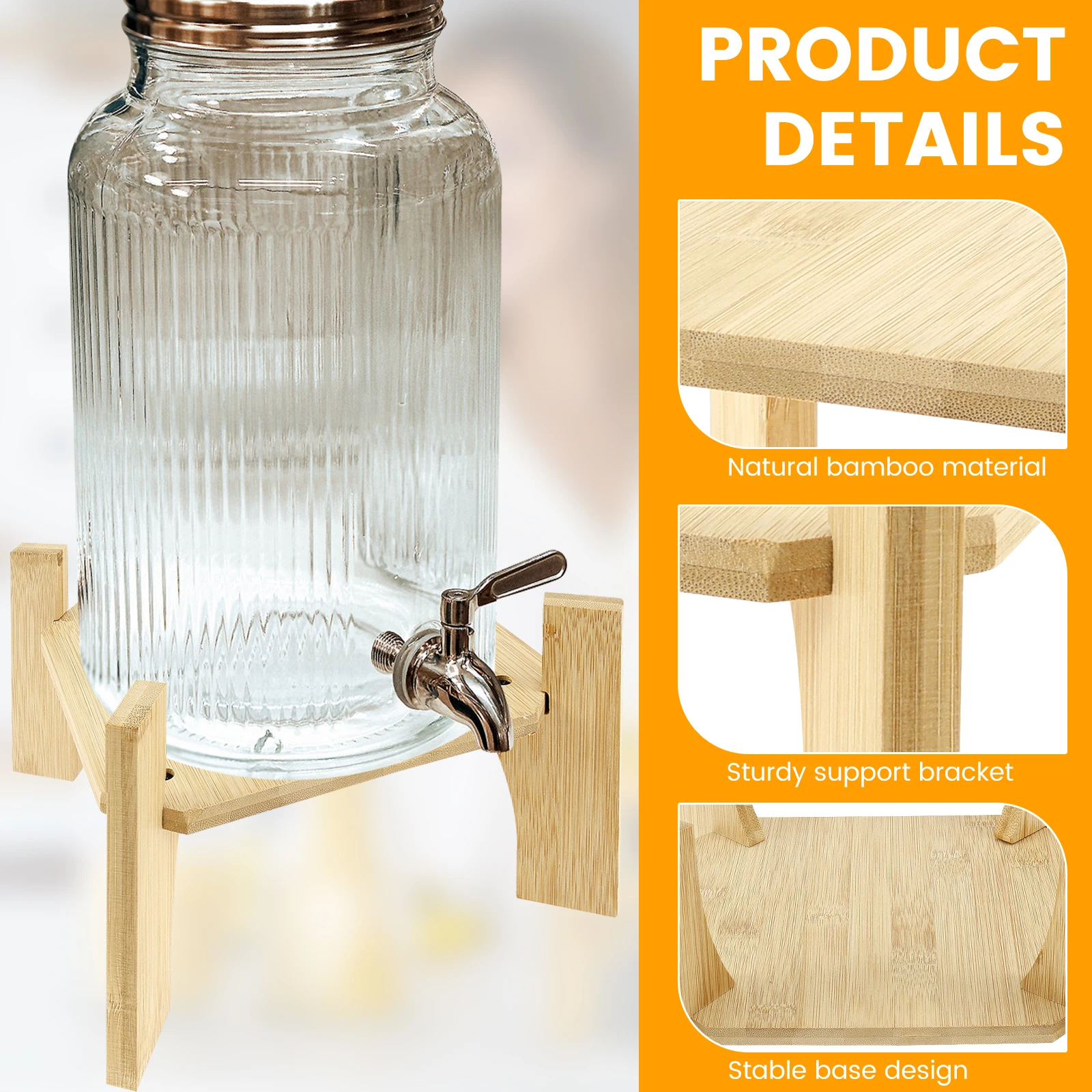 Drink Dispenser Stand Bamboo Rack Glass Jar Water Jug Holder Beverage Whiskey Decanter Stand Dispenser Base for Bar Office 4
