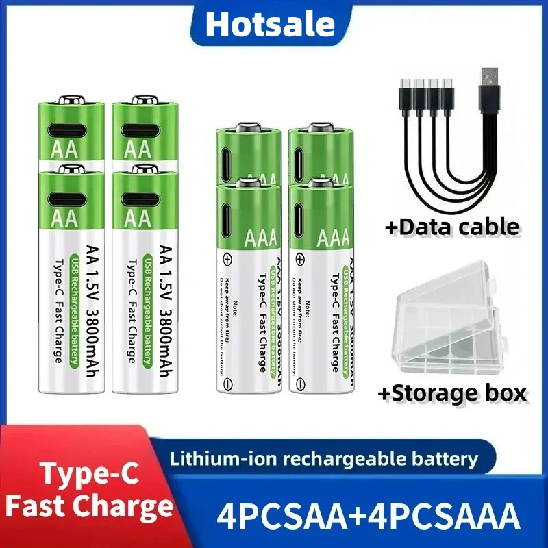 1.5V AA/AAA Rechargeable Batteries, AA/AAA Alkaline Batteries, 3800-3000mAh, for Flashlights, Toys, Clocks, MP3 Players 1
