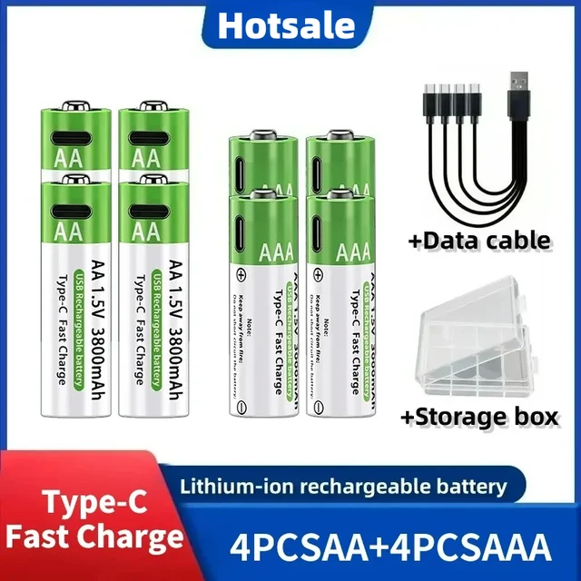 1.5V AA/AAA Rechargeable Batteries, AA/AAA Alkaline Batteries, 3800-3000mAh, for Flashlights, Toys, Clocks, MP3 Players 1