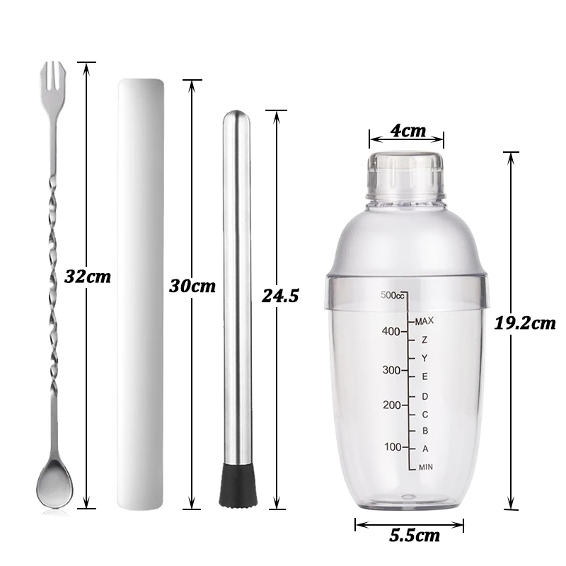 500ml Plastic Cocktail Shaker Home Milk Tea Drink Wine Mixer Shake Bottle Bar Bartender Barware Kettle Tool Set for Party