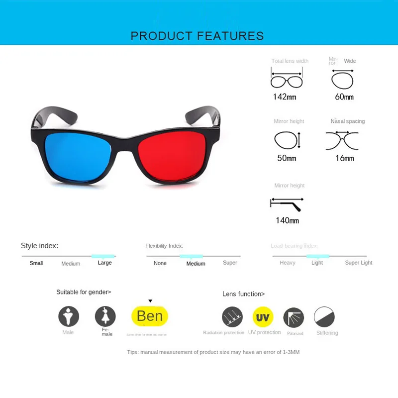 Lunettes 3D portables de haute qualité, monture noire, rouge et bleue,  universelles pour film anaglyphe tridimensionnel, DVD TV, 1 pièce -  AliExpress