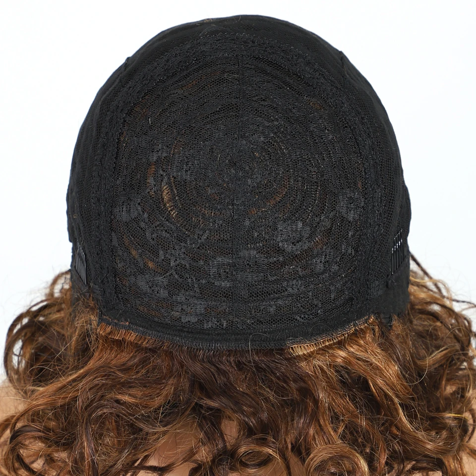 레커 하이라이트 브라운 숏 픽시 아프로 컬리 밥 100% 인모 가발 여성용 브라질 레미 헤어 글루리스 컬러 가발