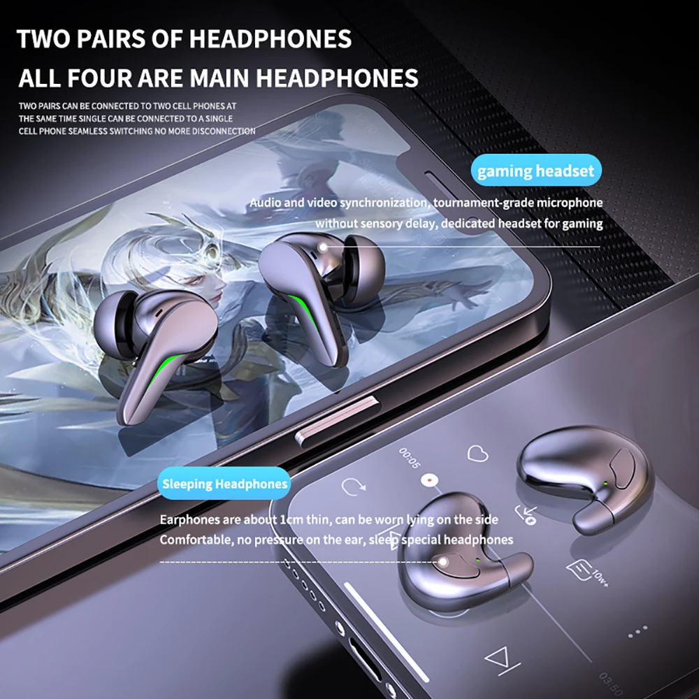 Two Pairs of Headphones Bluetooth 5.3 Gaming Headsets+ Wireless Mini Sleep Earph