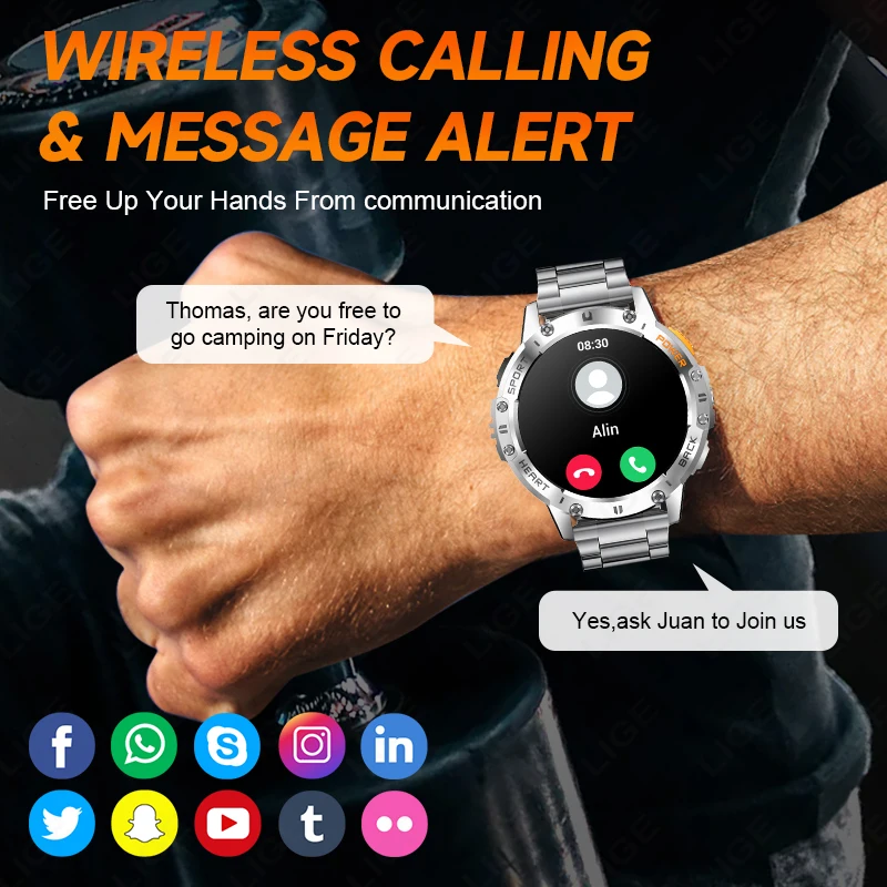 LIGE AMOLED Smart Watch for Men Bluetooth Call Smartwatch Man LED Flashlight Smart Watches Health Monitor Sport Fitness Bracelet