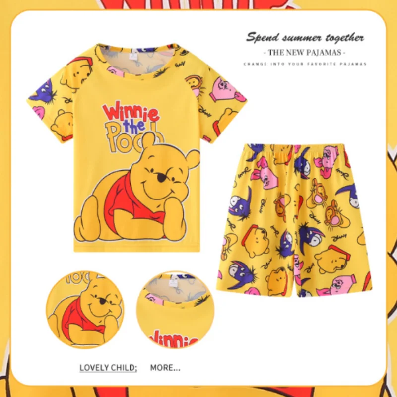 New Summer Clothing Winnie Bear Boys Girls Kids Clothing Sets Stitch Melody Cartoon Suit Mikey Kid Sleepwear Short Sleeve 6