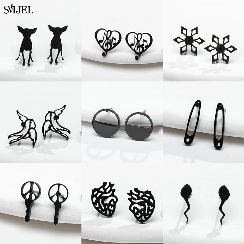 Kleine Edelstahl Schwarz Stud Ohrringe 2022 Trend Chihuahua Vogel Orgel Herz Pin Spermien Ohrring Eis Blume Schmuck Pendientes