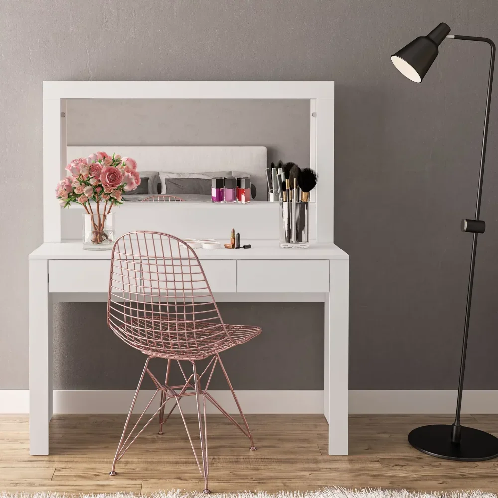 Ember Interiors Skylar Modern White Painted Vanity Table, for Bedroom