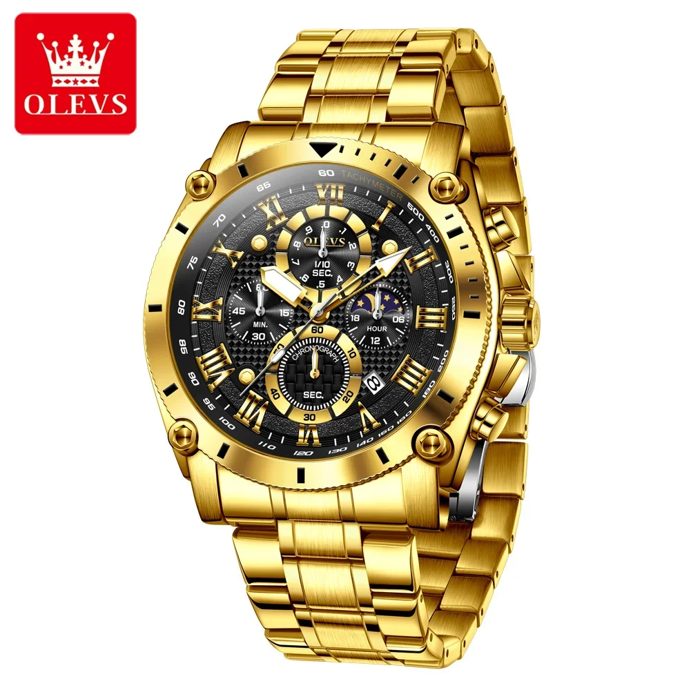 OLEVS Men's Multifunctional Moon Phase Chronograph Quartz Watch - Waterproof Sports & Business Timepiece