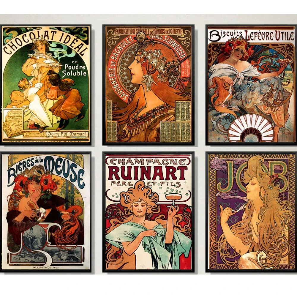 

Nordic Advertising Poster Chocolate Cigarettes Champaign Biscuit Canvas Painting Retro Wall Pictures for Living Room Home Decor