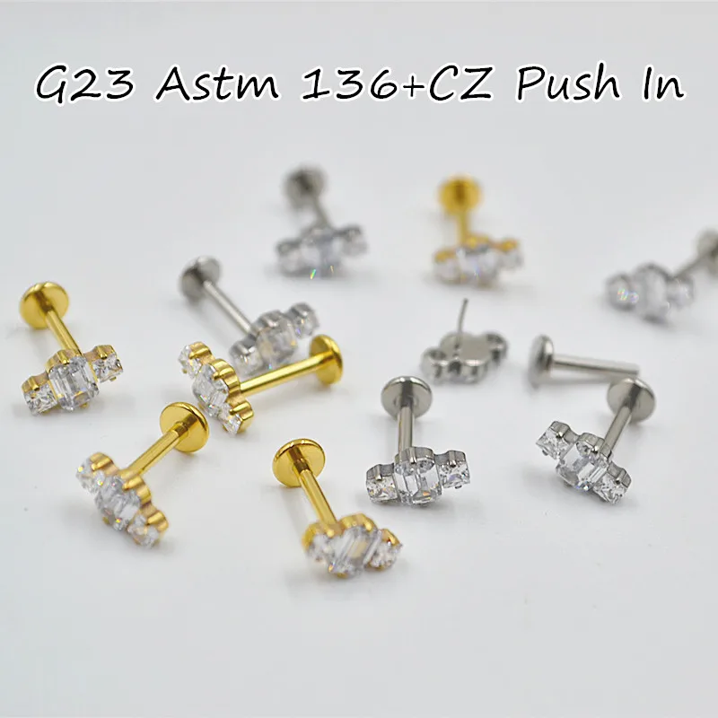 

10pcs Body Jewelry G23 Titanium Astm F136 CZ Lip Labret Bar Ear Helix Tragus Rook Barbells Stud Piercing Jewelry Push In Styl