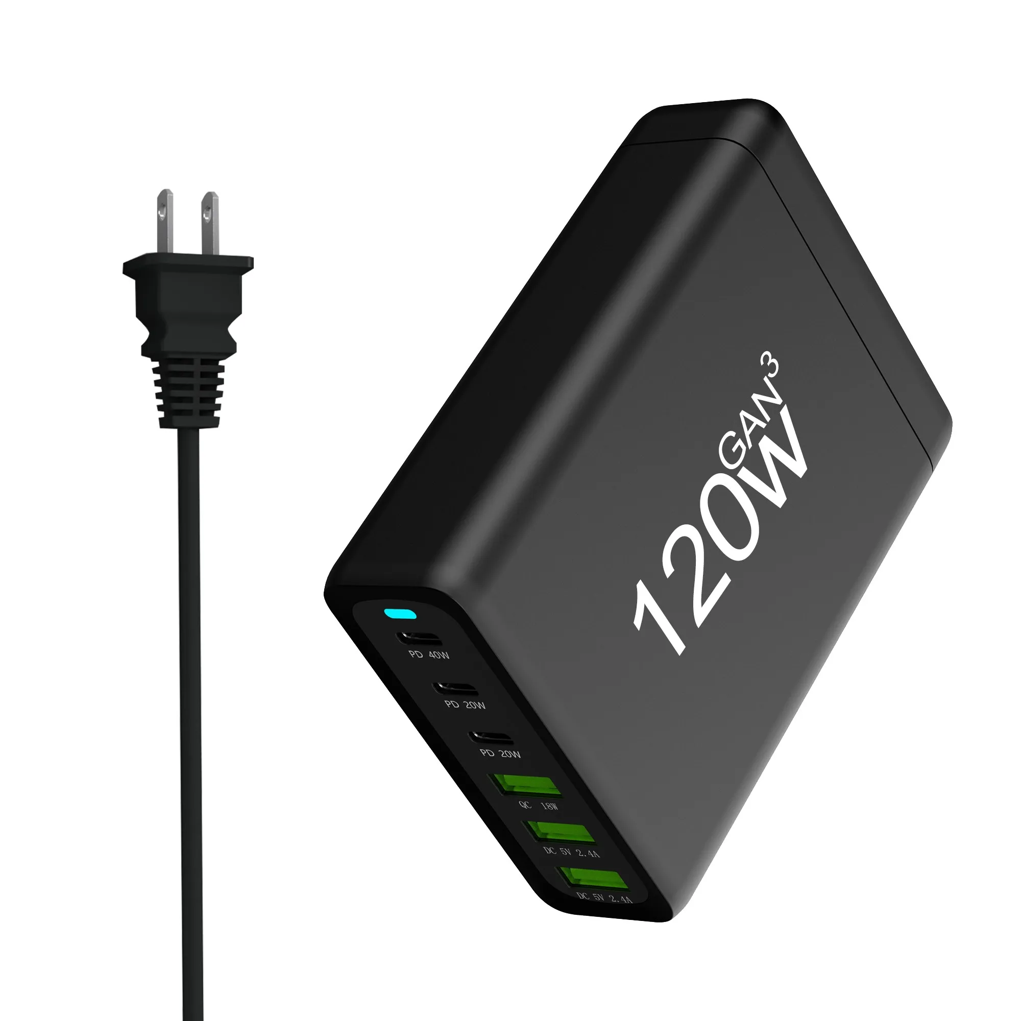 120W USB C Fast Charger GaN 6 in 1 Charging Station With 3 PD Port(40W+40W+20W) And 3 USBA Ports(18W) Compatible with MacBook/Ma