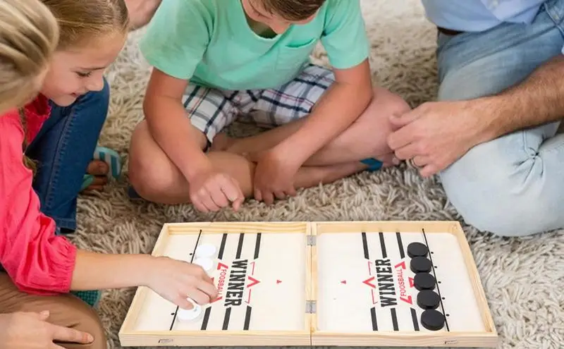 

Fast Sling Puck Bounce Ball Party Game Desktop Battle Winner Game Interaction Games Wooden Hockey Board Game Toys for Kids