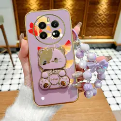 Red Maple Leaves Phone Case Set with Lanyard and Rabbit Stand - Realme 14 Pro (PURPLE)