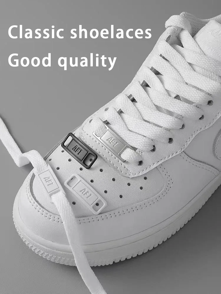 Timeless Black & White Flat Shoelaces with Metal Buckle Shoe Accessories