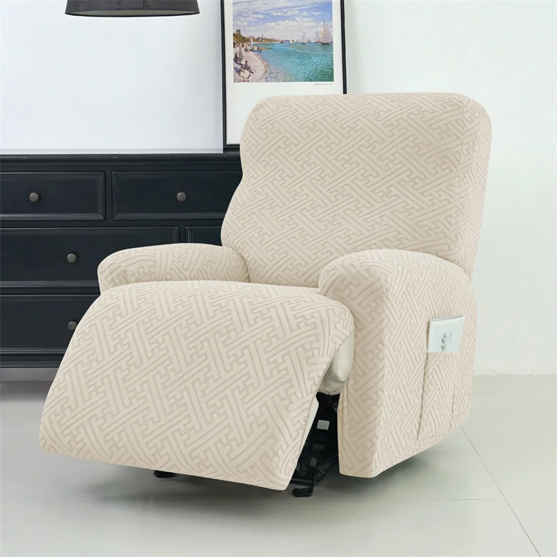 Jacquard Recliner Sofa Cover Stretch Armchair Slipcovers Solid Color Non-Slip Couch Slipcovers 4Pcs/set For Home Office Decor