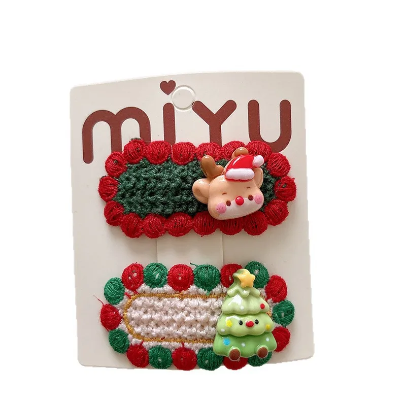 2PCS Christmas Hair Clips, Crochet Cartoon Xmas Hairpins for Girls Kids, Festive Party Christmas Hair Accessories Decorations