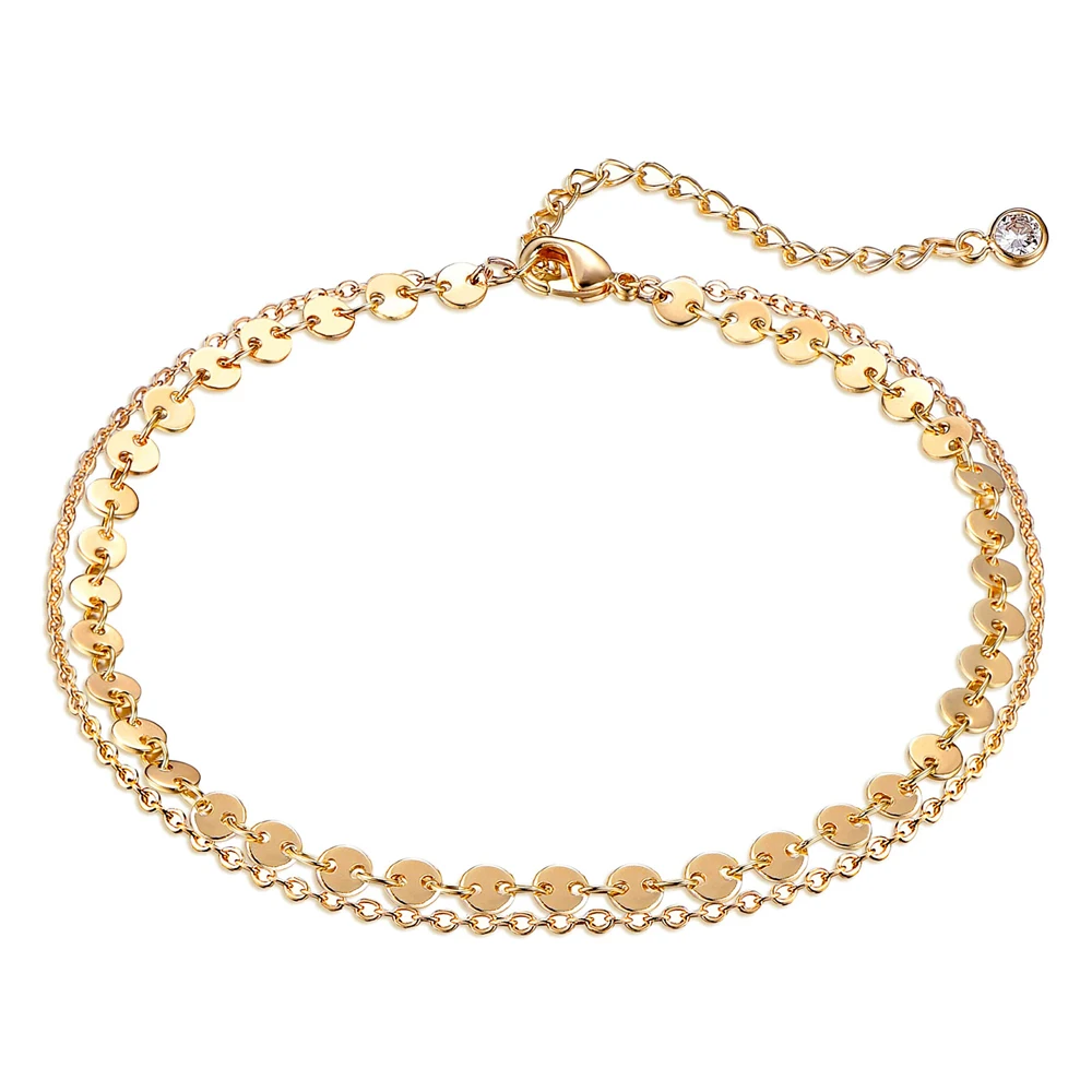 

Luxury Ankle Bracelets Women 925 Sterling Silver Double Layers Chain Coin Anklets Girl 10 Inch No Tarnish Fine Feet Jewelry