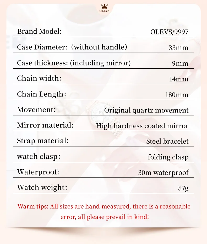OLEVS 9997 Women's Watches Solid Stainless steel Strap Classic Elegance Roman Dial Waterproof Luminous Date Girl Wristwatch Gift 6