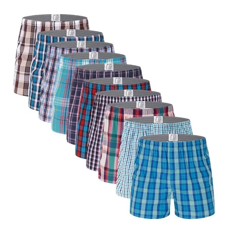 10Pcs/Lot Mens Underwear Boxers Shorts 100% Cotton Underwear Soft Plaid Boxer Male Panties Comfortable Breathable boxers mens 10pcs bnc male interface vhf 136 174mhz soft antenna for icom ic v8 ic v80 ic v82 ic v85 for kenwood tk100 tk300 cp500 radio