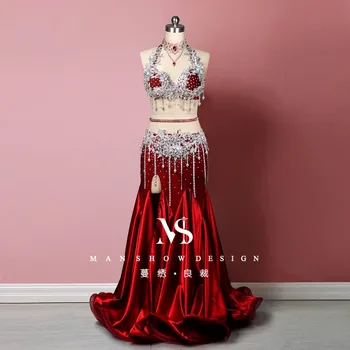 customized belly dance performance costume new Oriental dancer performance set sexy tassel fish tail skirt competition outfit