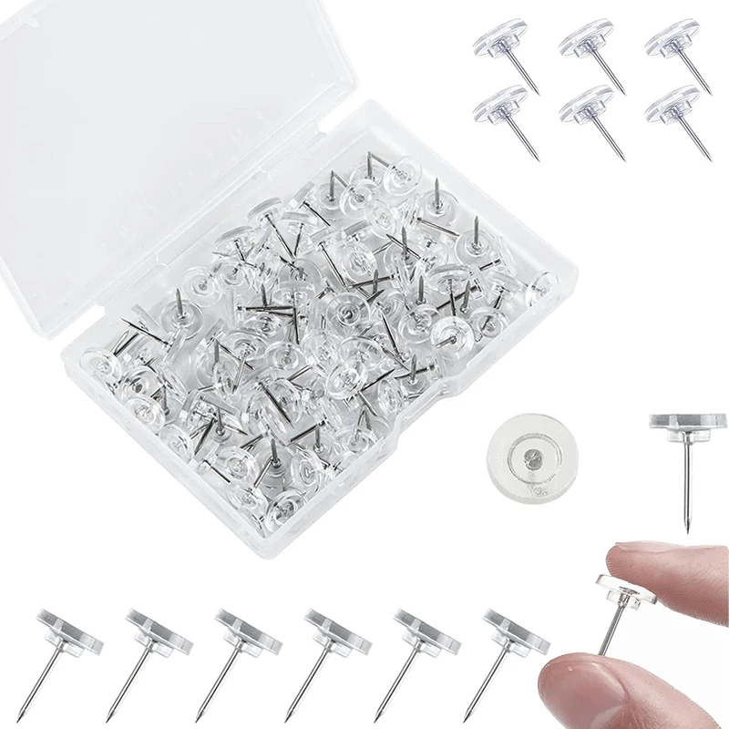 50 Puntine Trasparenti Per Bacheche - Set Con Portapuntine Per Poster E Foto - Foto 4