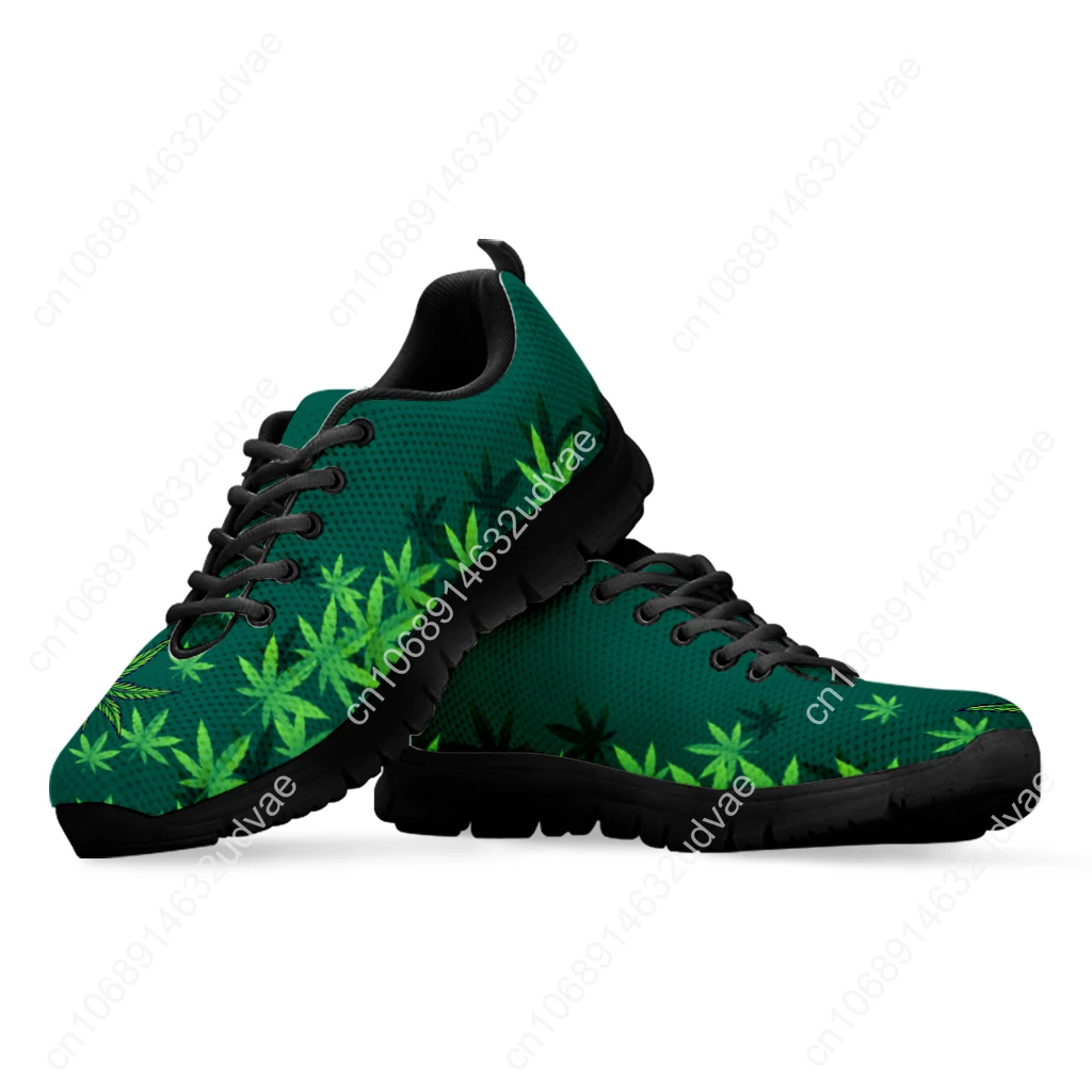 Spring Autumn Soft Warm Flat Shoes Green Weed Leaves 3D Printed Women Casual Sneakers Lace up Footwear Zapatillas