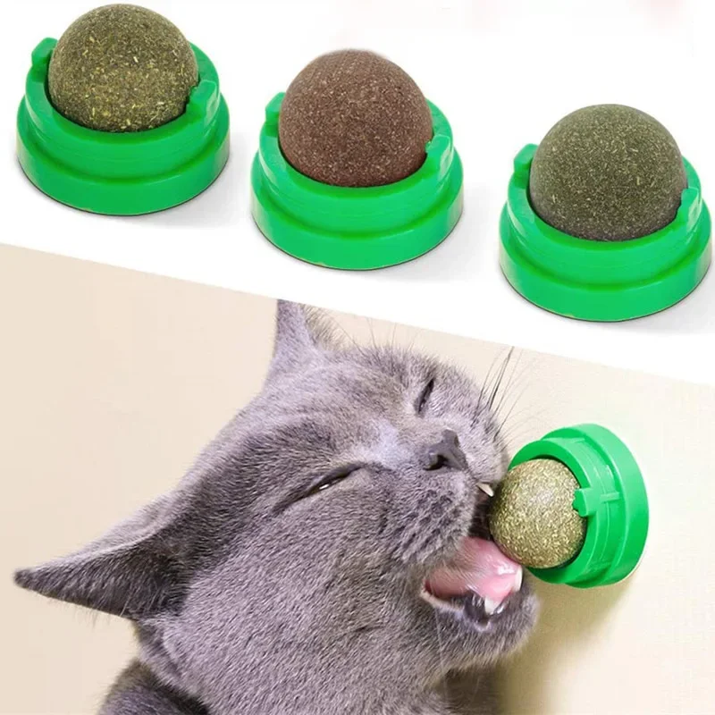 Pet Toys Cat Wall Stick-on Ball Toy Scratchers Treats Cat Grass Snack