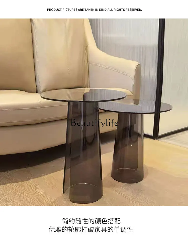 

Italian Minimalist Acrylic Sofa Side Table Glass Coffee Table Designer Side Corner Table