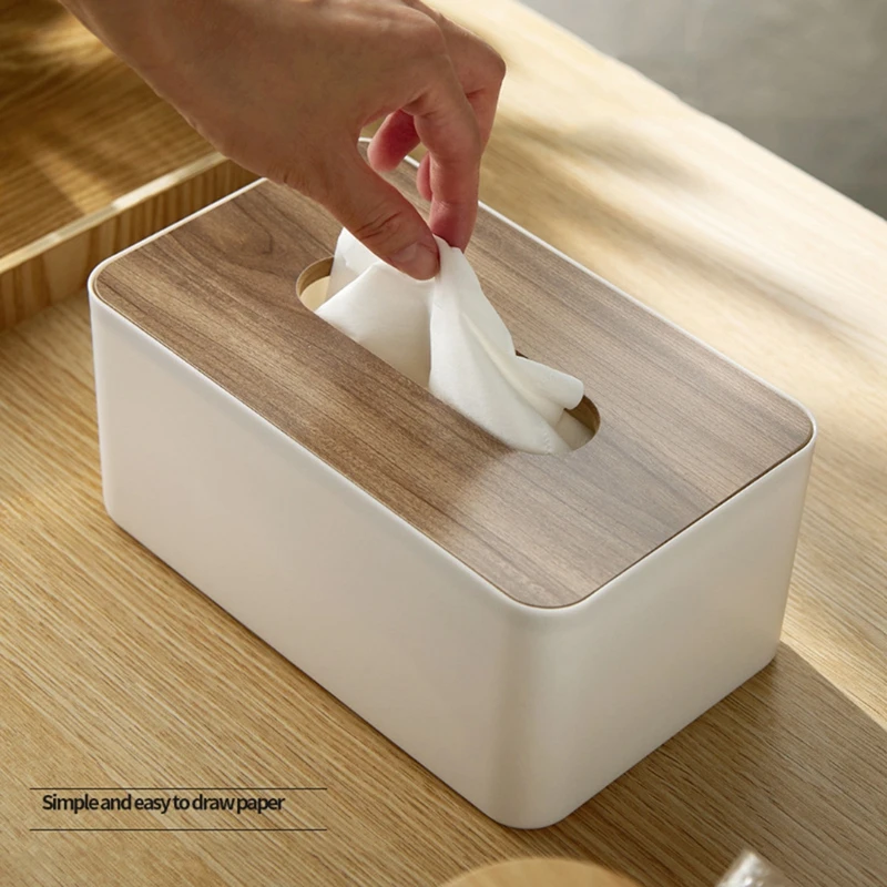 Wooden Tissue Holder Household Paper Towel Storage Box Removable Tissue