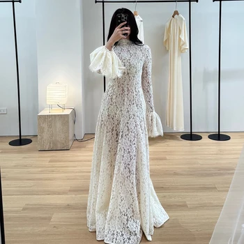 Elegante Abito Lungo in Pizzo Francese, Vestito Vintage alla Moda per Donne, Abito da Sera per Feste, Matrimoni, Cerimonie Formali e Uso Quotidiano