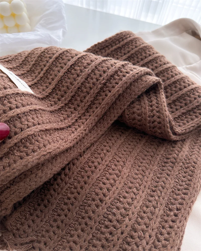 Winter Plain Dicke Quaste Wolle Gestrickte Schal Schal Dame Casual Hohe Qualität Wrap Pashmina Stola Bufandas für Outdoor-Aktivitäten – Detail 30