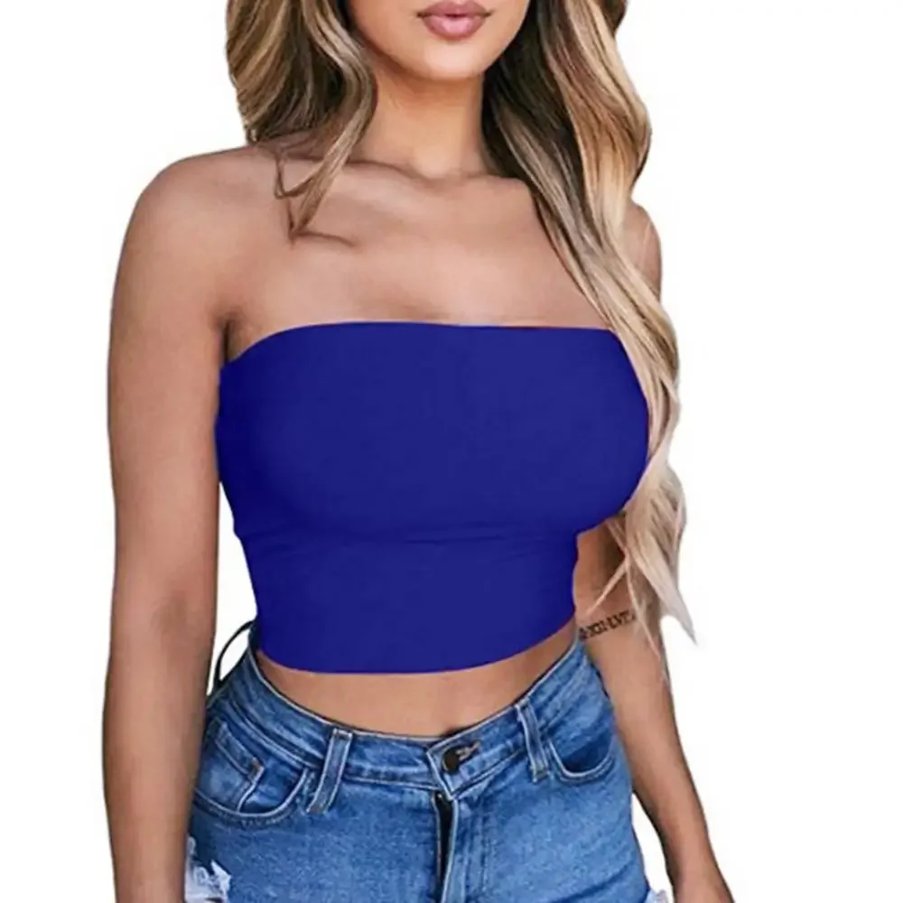 

Casual Solid Color Women's Sexy Solid Color Strapless Short Mini Wrap Chest Fit Elastic Sleeve Top 2023 New Crop Top Women