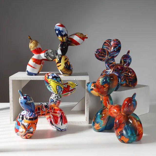 Sculpture de Graffiti en Résine, Art Moderne Nordique, Statue de Chien Ballon, Figurine Artisanale Colorée Créative, Cadeau, Décoration de Bureau et de Maison 1