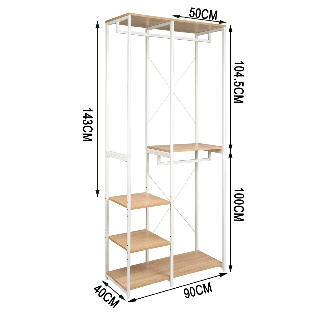 WOLTU 1 Stück Kleiderständer aus Holz und Stahl, bodenstehend, zum Aufhängen von Kleidung, Aufbewahrungsregal, Kleiderbügelständer, Schuhregal, Wohnzimmer, Schlafzimmer – Detail 3