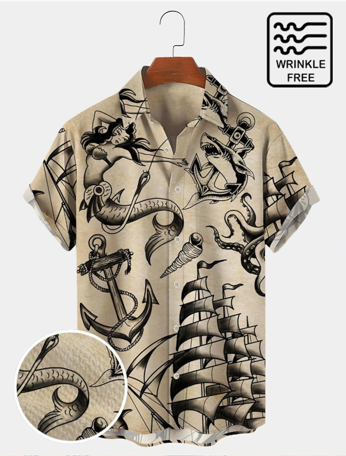 New Men's Short Sleeve Shirt Sailing Print Men's Hawaiian Lapel Top Beach Casual Large Size Comfortable Shirt