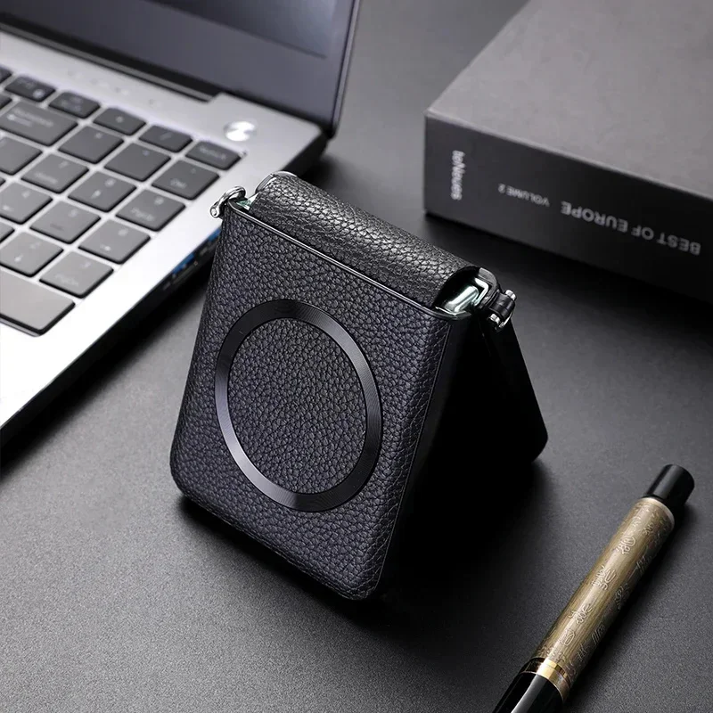 Luxury Litchi PU Leather Magnetic Wireless Charging Case - Shockproof Cover