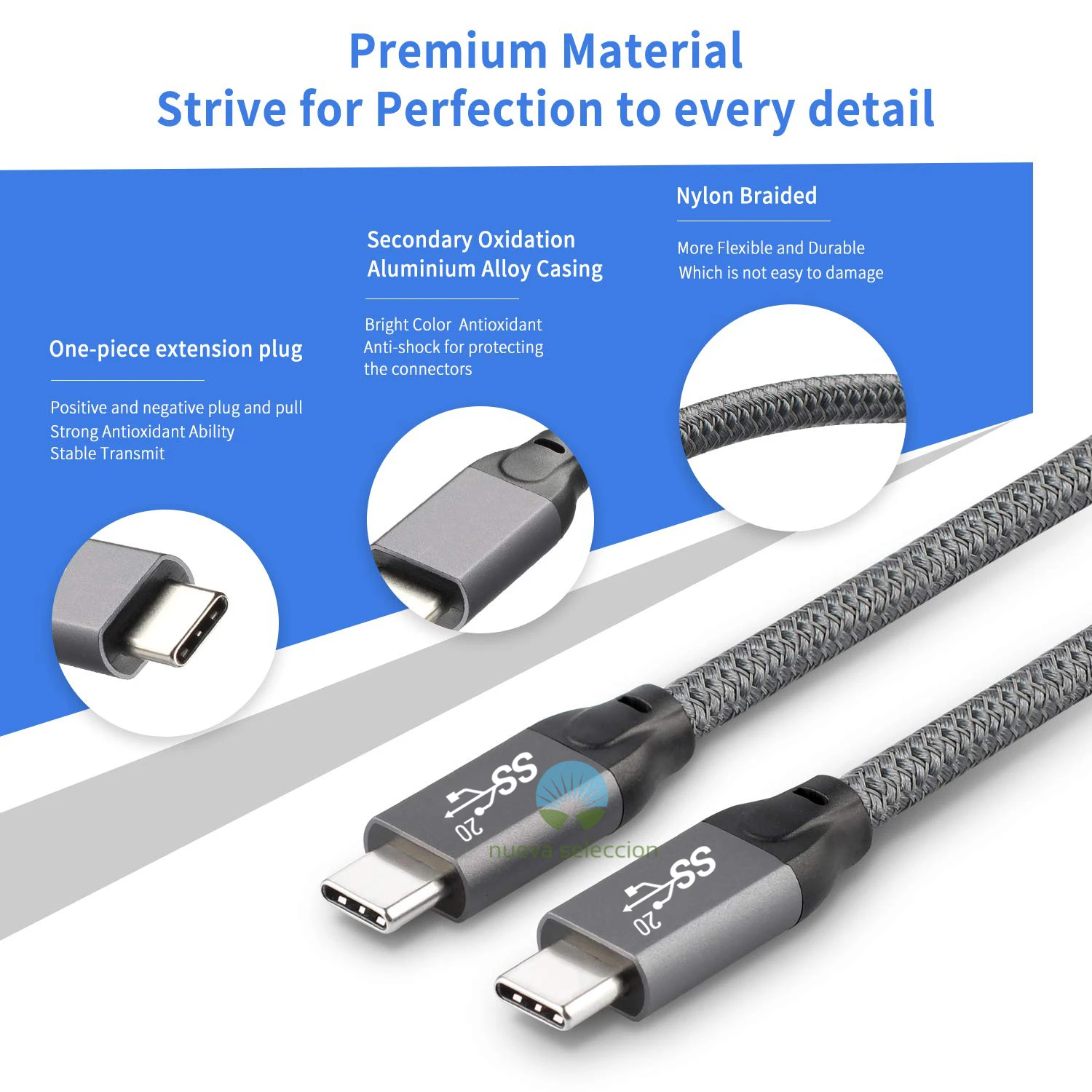 USB 3.2 Gen 2x2 20Gbps USB-C to USB-C Data Cable Type-C 100W Fast Charge Short Cord Braided Wire for Xiaomi Huawei Macbook Pixel