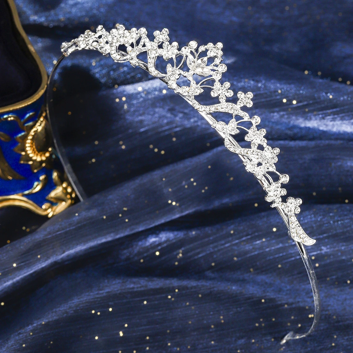 Silber Luxus Perle Damen Krone Zarte Strass Blume Tiara Haarband Urlaub Party Schmuck Haarschmuck Als Geschenk – Detail 3