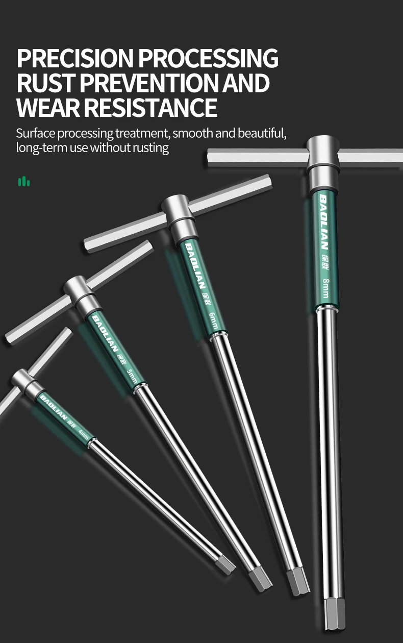 Erweiterter T-Steckschlüssel, Torx-Schraubendreher, T-Typ, Innensechskantschlüssel, Chrom-Schraubenschlüssel, Handwerkzeug, 2,5/3/4/5/6/8/10 mm Größen – Detail 10