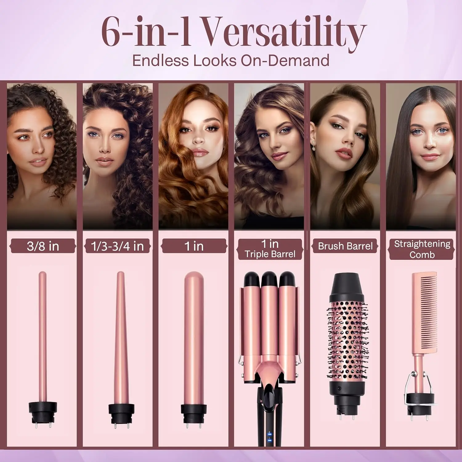 4071-22a823.jpg Curling Iron Set 6-in-1 Hair Curler with 3 Barrel Hair Crimper, Hair Straightener - Waver Heating Styling Tools for Women 2