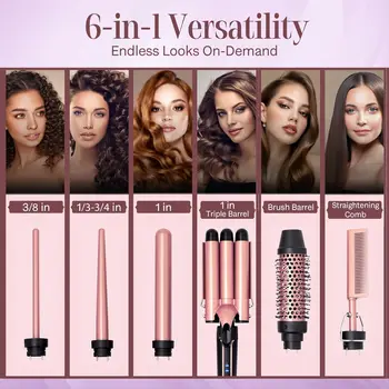 Curling Iron Set 6-in-1 Hair Curler with 3 Barrel Hair Crimper, Hair Straightener - Waver Heating Styling Tools for Women 2 Curling Iron Set 6-in-1 Hair Curler with 3 Barrel Hair Crimper, Hair Straightener - Waver Heating Styling Tools for Women 7