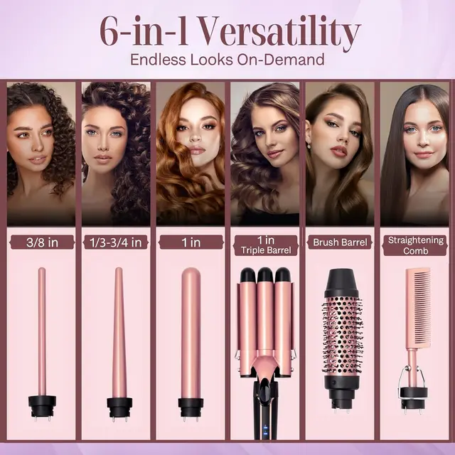 Curling Iron Set 5-in-1 Hair Curler with 3 Barrel Hair Crimper, Hair Straightener - Waver Heating Styling Tools for Women 2