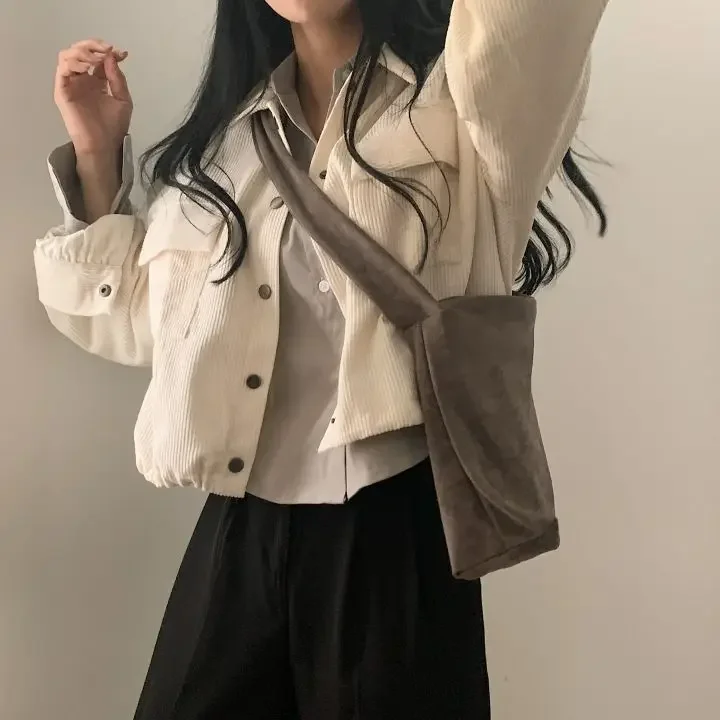 Einfache literarische Retro-Cord-Hemdjacke mit doppelter Tasche, Herbst und Winter, neue lässige, vielseitige Arbeitskleidung, koreanischer Kordelzug – Detail 17