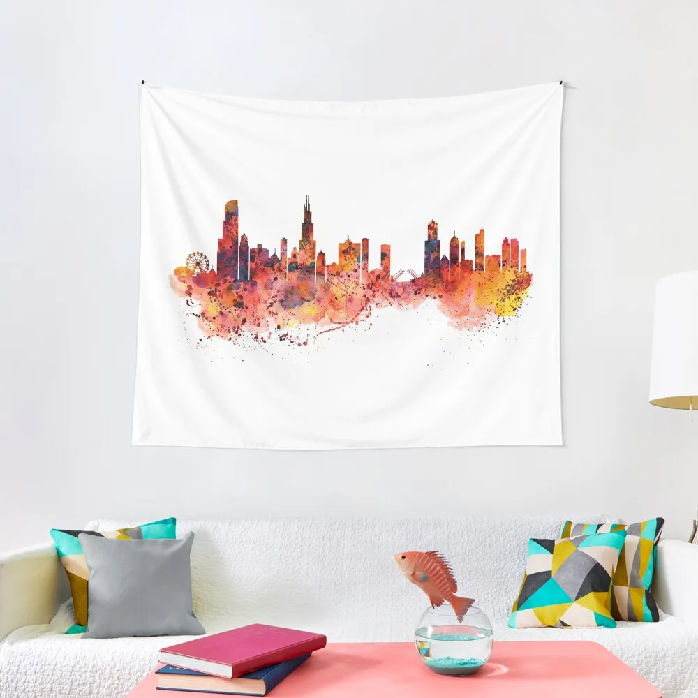 

Chicago watercolor skyline Tapestry Outdoor Decoration For Bedroom Wall Coverings Home Supplies Tapestry