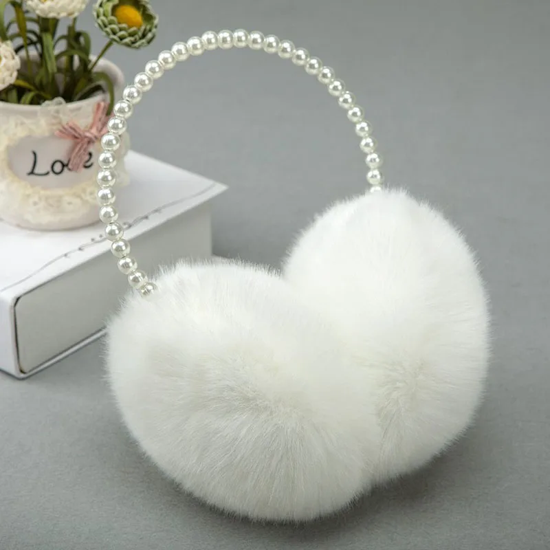 

1pcs for Women Girls Pearl Ear Warmer Soft Plush Cold Protection Ear-Muffs Winter Warm Earmuffs Outdoor Ear Cover Solid Color