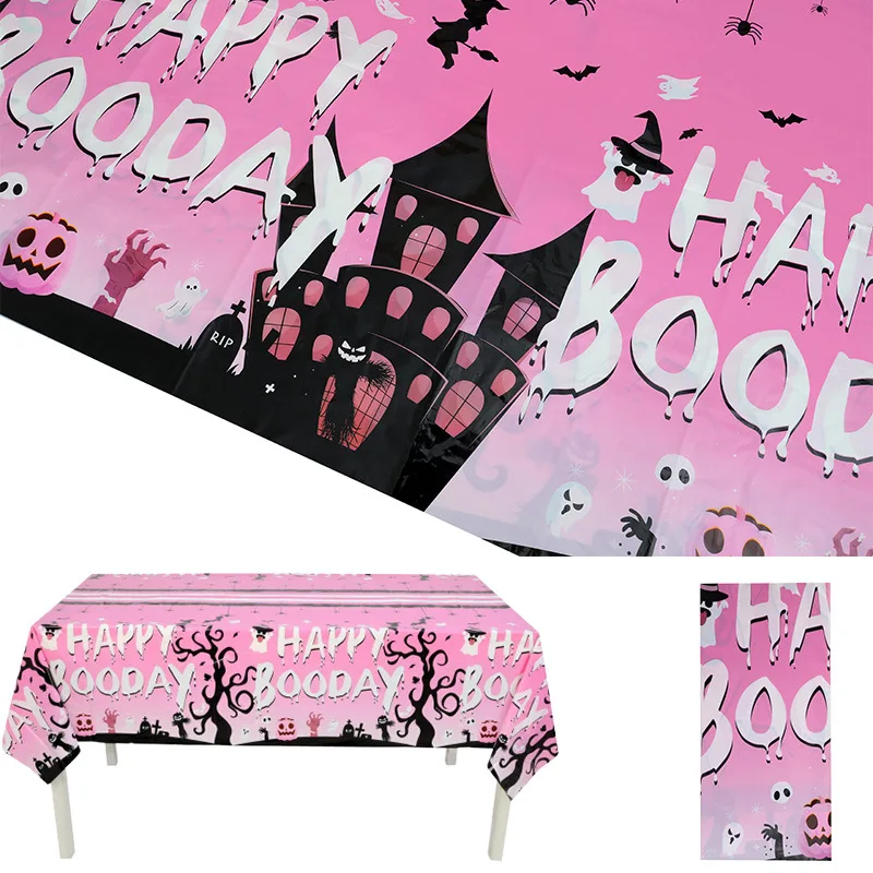 New Halloween tablecloth, Halloween decoration wallpaper, PEVA disposable pink party Regarding the tablecloth