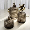 Dark Grey Crystal Glass Storage Jar with Cover Canned 600ML Diamond Cans Sugar Cotton Swab Box Household Organizer Decoration 1