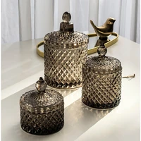 Dark Grey Crystal Glass Storage Jar with Cover Canned 600ML Diamond Cans Sugar Cotton Swab Box Household Organizer Decoration 1