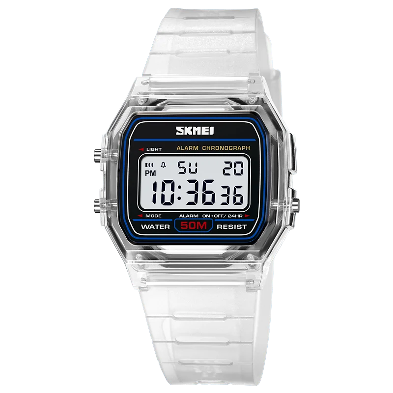 ساعة يد Skmei-نسائية رقمية ، بحزام شفاف من البولي...